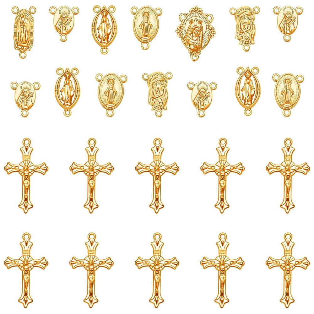 7783 60Pcs/30Sets Rosary Making Kits Supplies Religion Cross and Center